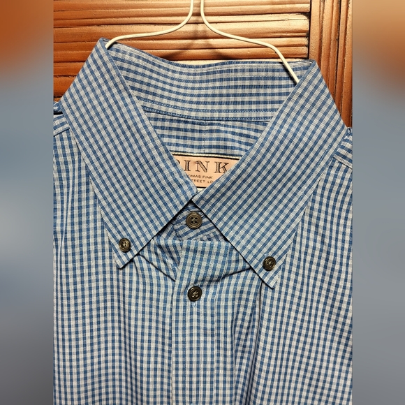 Men's Pink - Thomas Pink Jermyn Street London Blue and White Check Plaid sz 16.5 - Picture 3 of 7